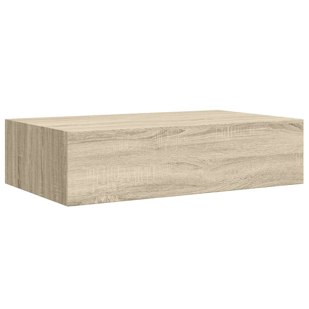 2 db tölgyszínű MDF falra szerelhető fiókos polc 40x23,5x10 cm