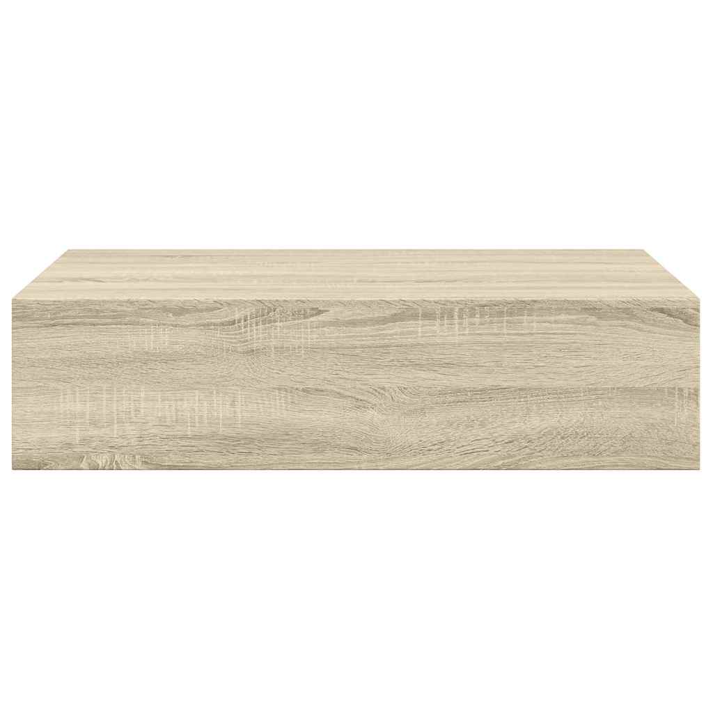 2 db tölgyszínű MDF falra szerelhető fiókos polc 40x23,5x10 cm