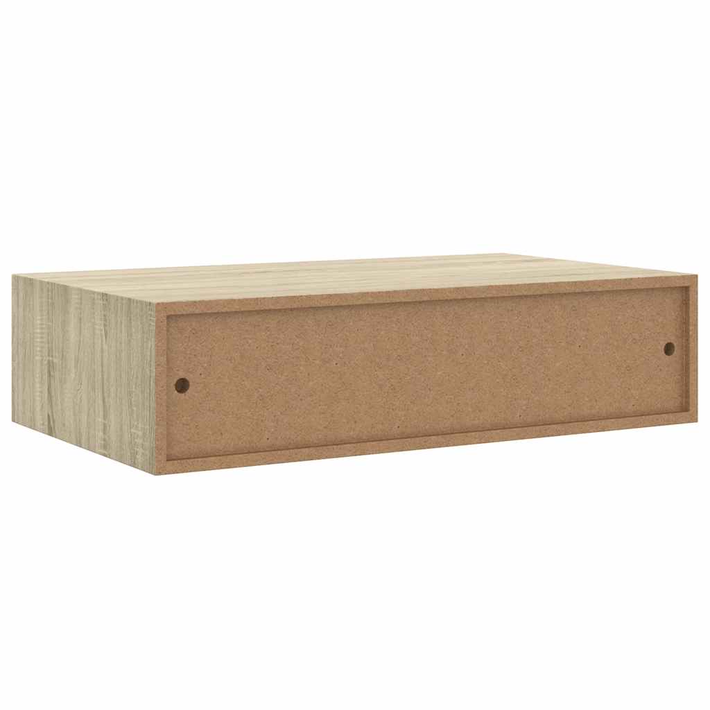 2 db tölgyszínű MDF falra szerelhető fiókos polc 40x23,5x10 cm