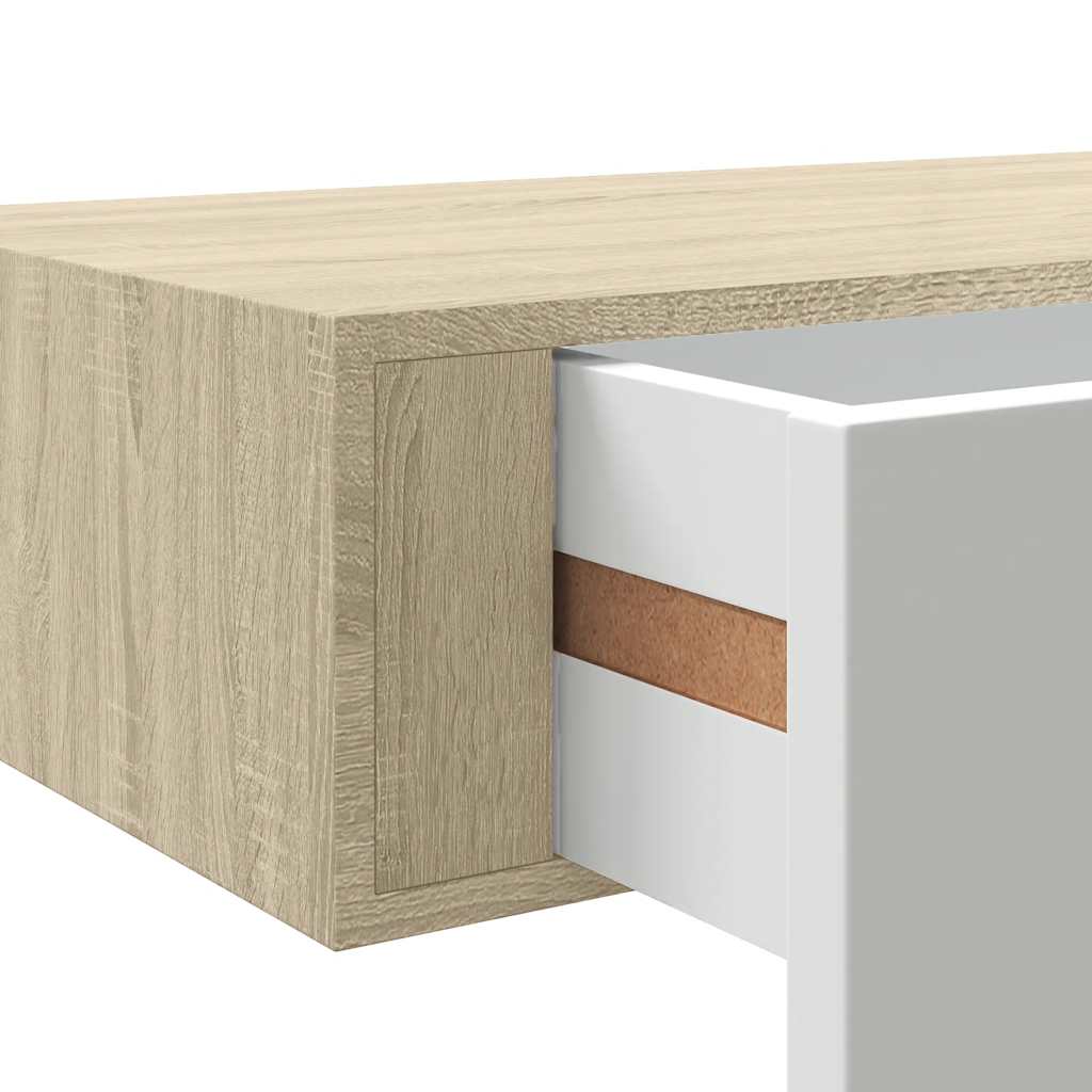 falra szerelhető fiókos polc tölgyfa és fehér színben 40 x 23,5 x 10 cm MDF