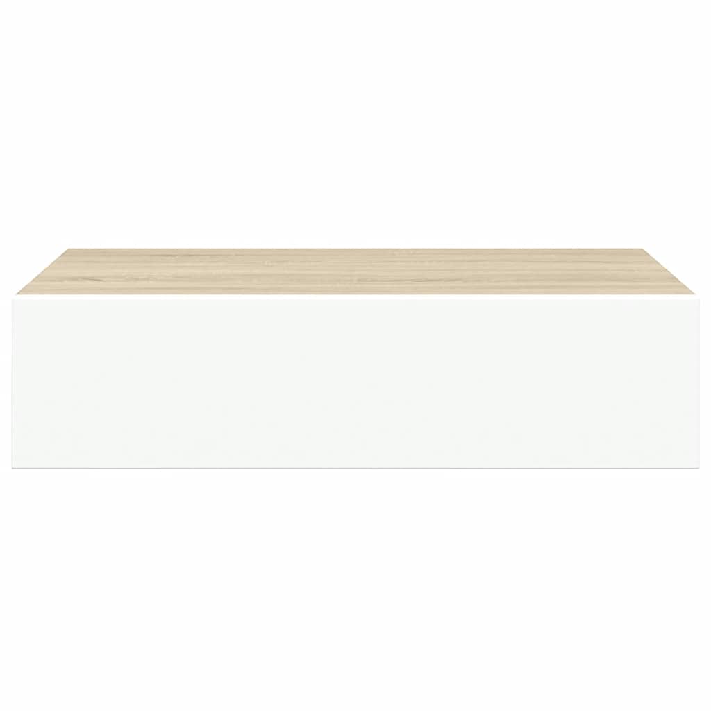 2 db tölgyszínű és fehér MDF fiókos fali polc 40 x 23,5 x 10 cm