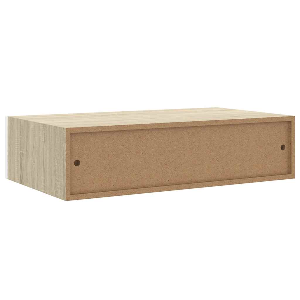 2 db tölgyszínű és fehér MDF fiókos fali polc 40 x 23,5 x 10 cm