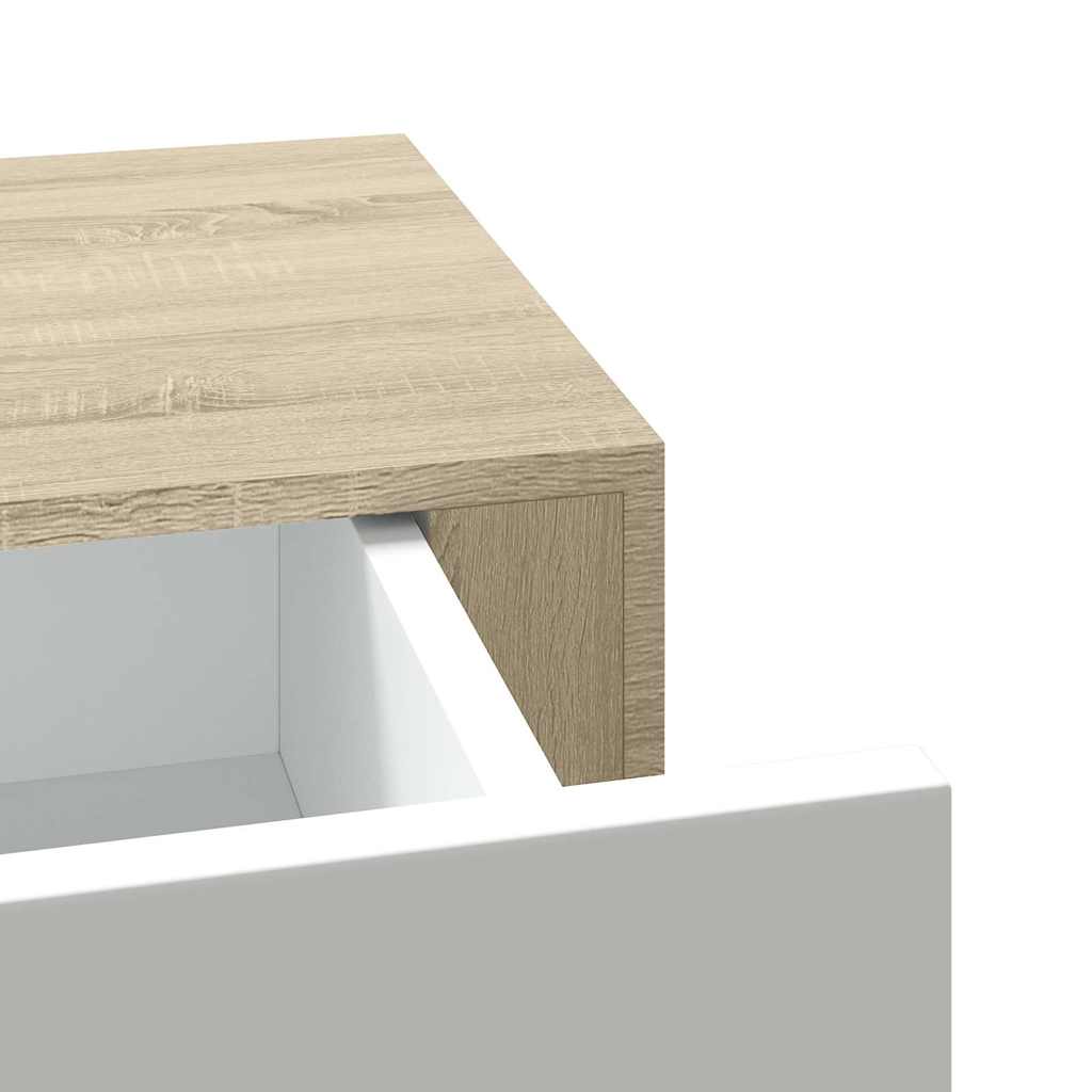 2 db tölgyszínű és fehér MDF fiókos fali polc 40 x 23,5 x 10 cm