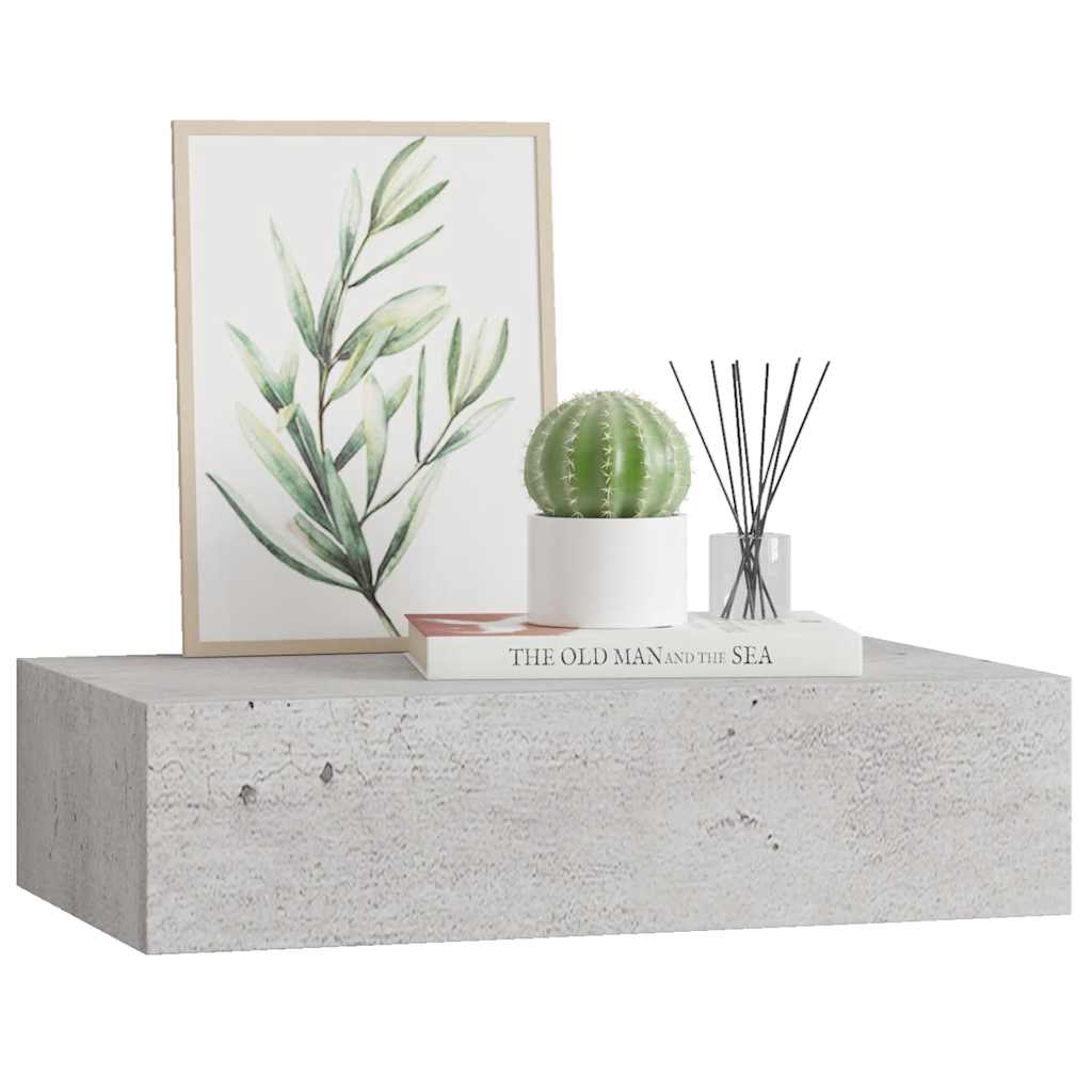betonszürke MDF falra szerelhető fiókos polc 40 x 23,5 x 10 cm