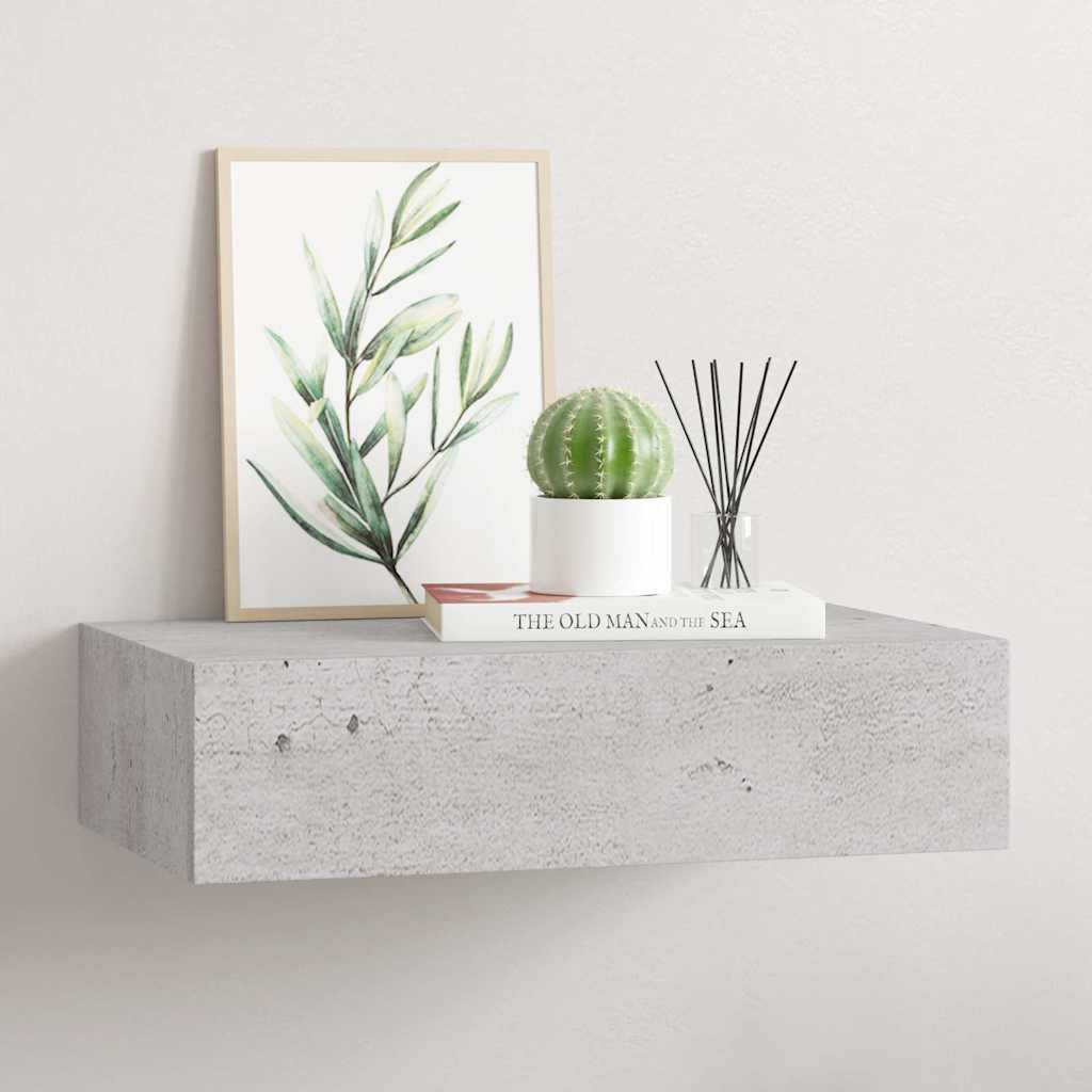 betonszürke MDF falra szerelhető fiókos polc 40 x 23,5 x 10 cm