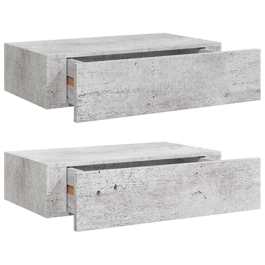 2 db betonszürke MDF falra szerelhető fiókos polc 40x23,5x10 cm