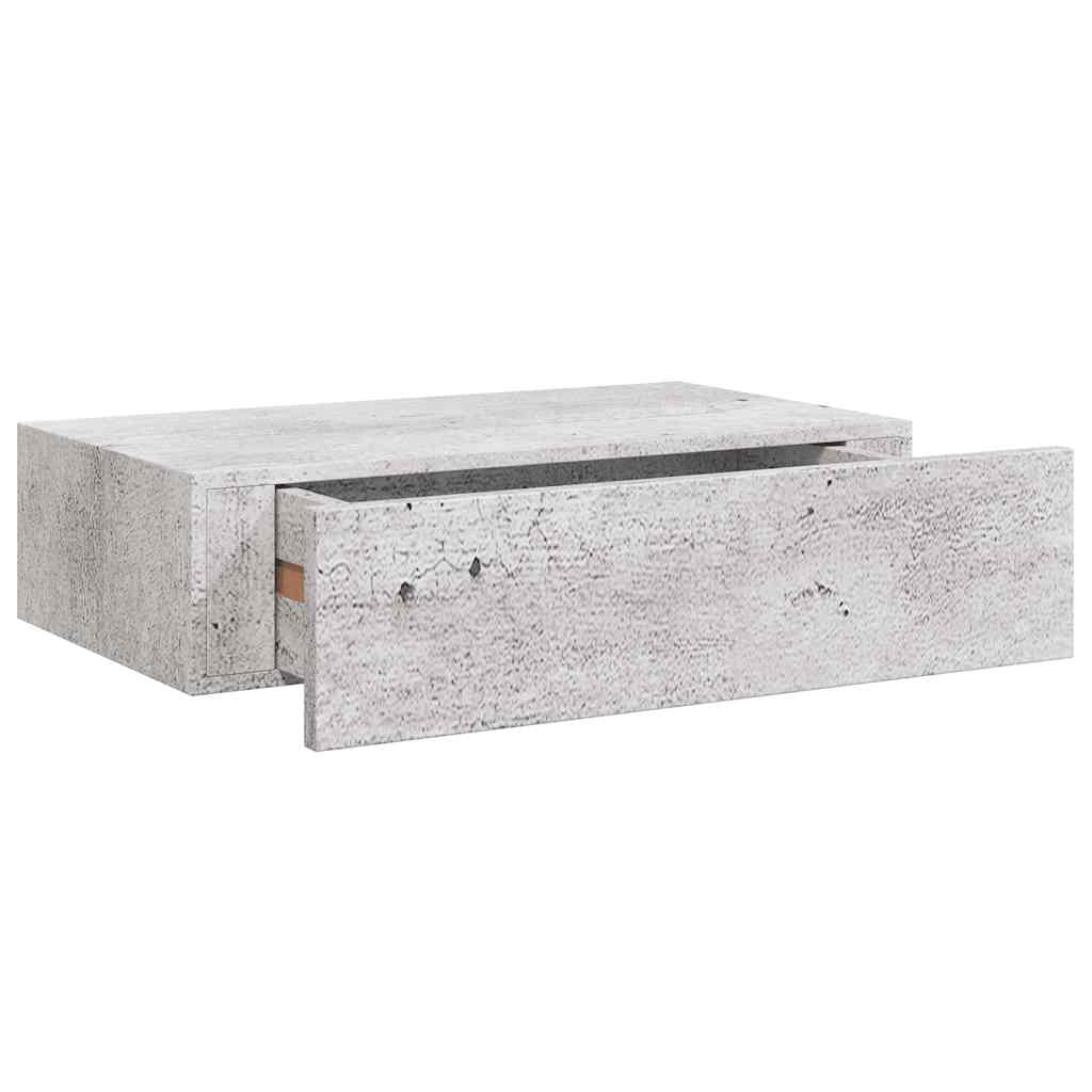 2 db betonszürke MDF falra szerelhető fiókos polc 40x23,5x10 cm