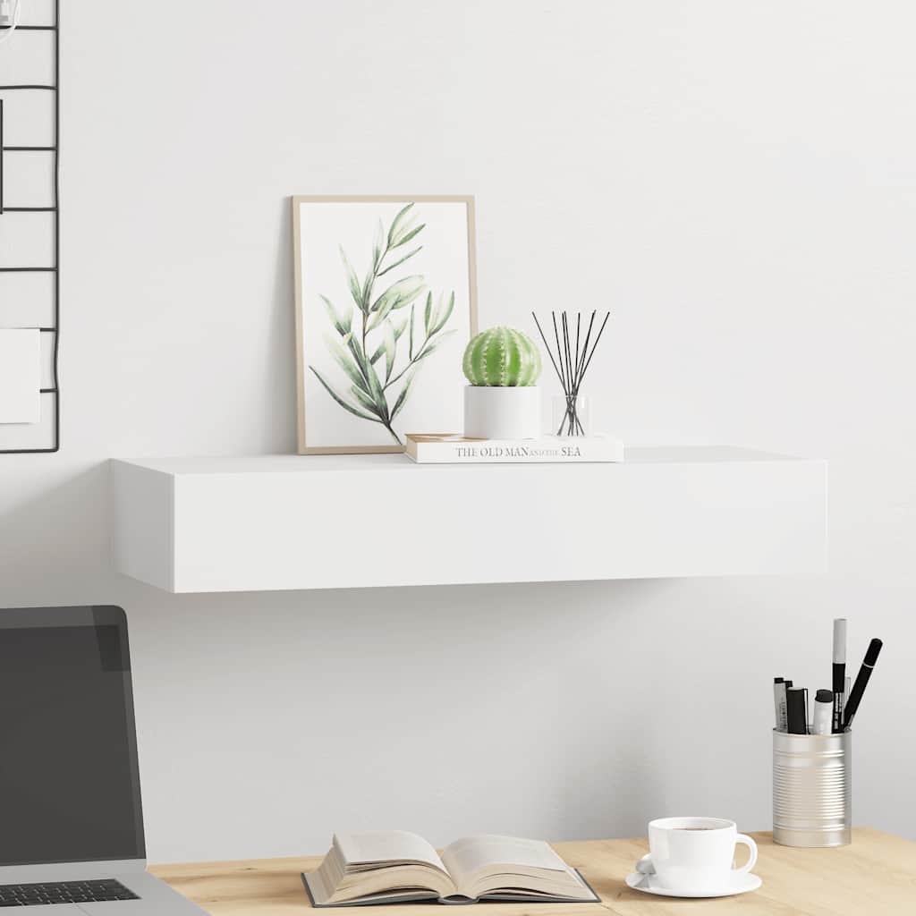 fehér MDF falra szerelhető fiókos polc 60 x 23,5 x 10 cm
