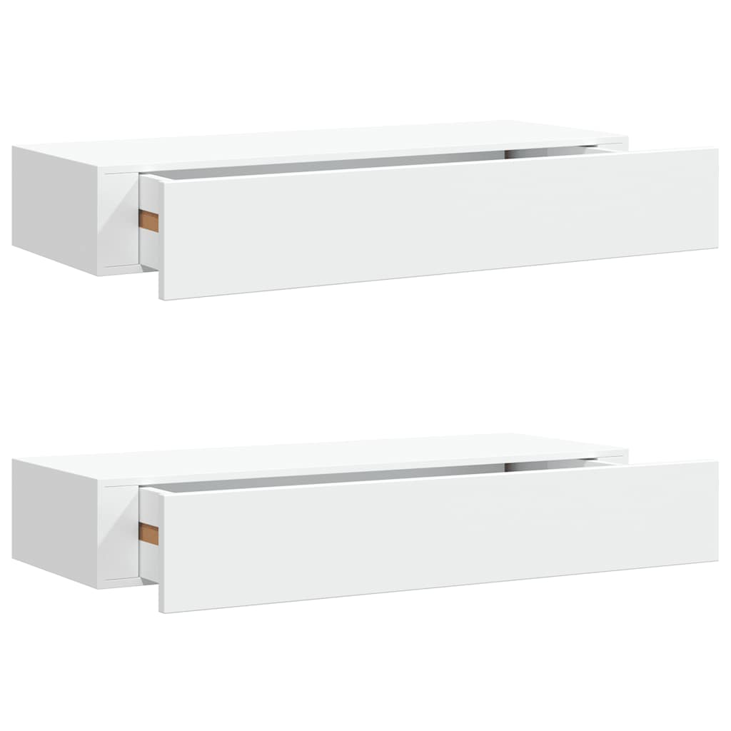 2 db fehér MDF falra szerelhető fiókos polc 60 x 23,5 x 10 cm