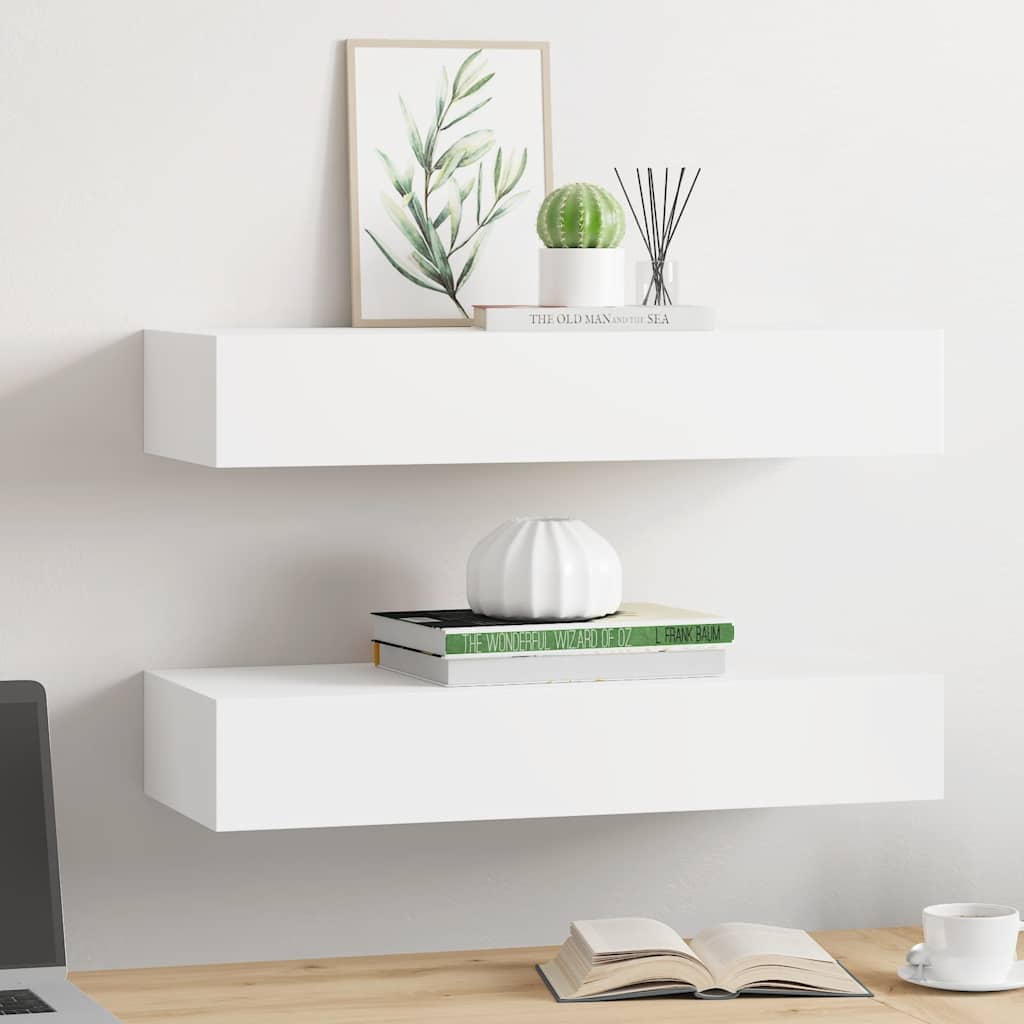 2 db fehér MDF falra szerelhető fiókos polc 60 x 23,5 x 10 cm