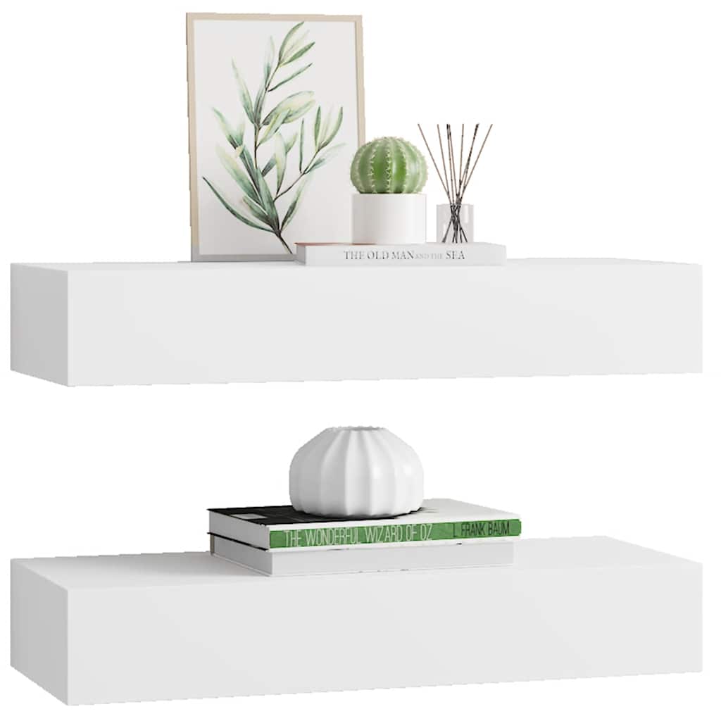 2 db fehér MDF falra szerelhető fiókos polc 60 x 23,5 x 10 cm