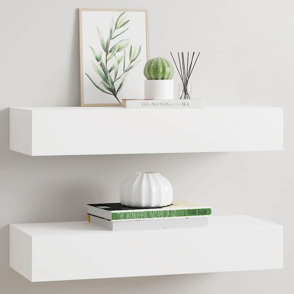 2 db fehér MDF falra szerelhető fiókos polc 60 x 23,5 x 10 cm