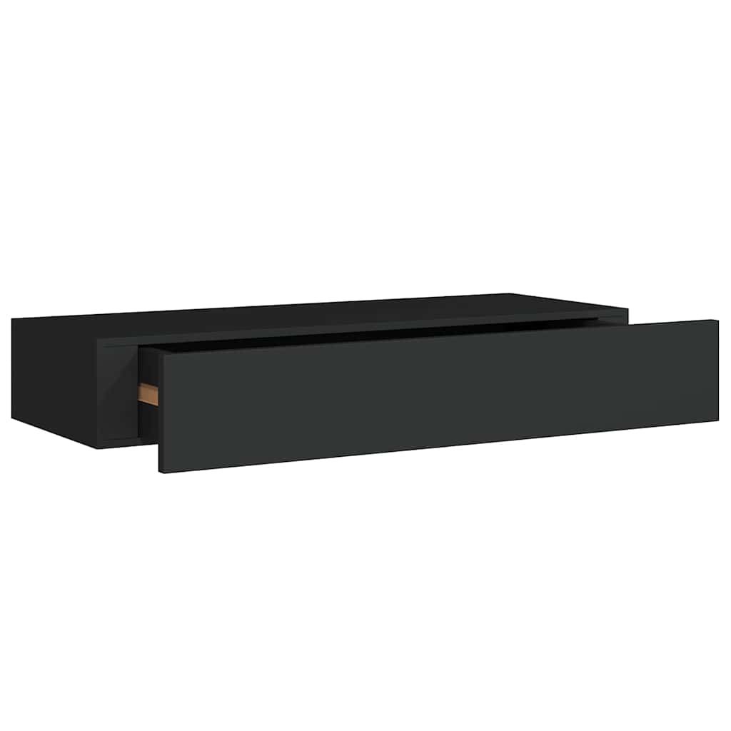fekete MDF falra szerelhető fiókos polc 60 x 23,5 x 10 cm