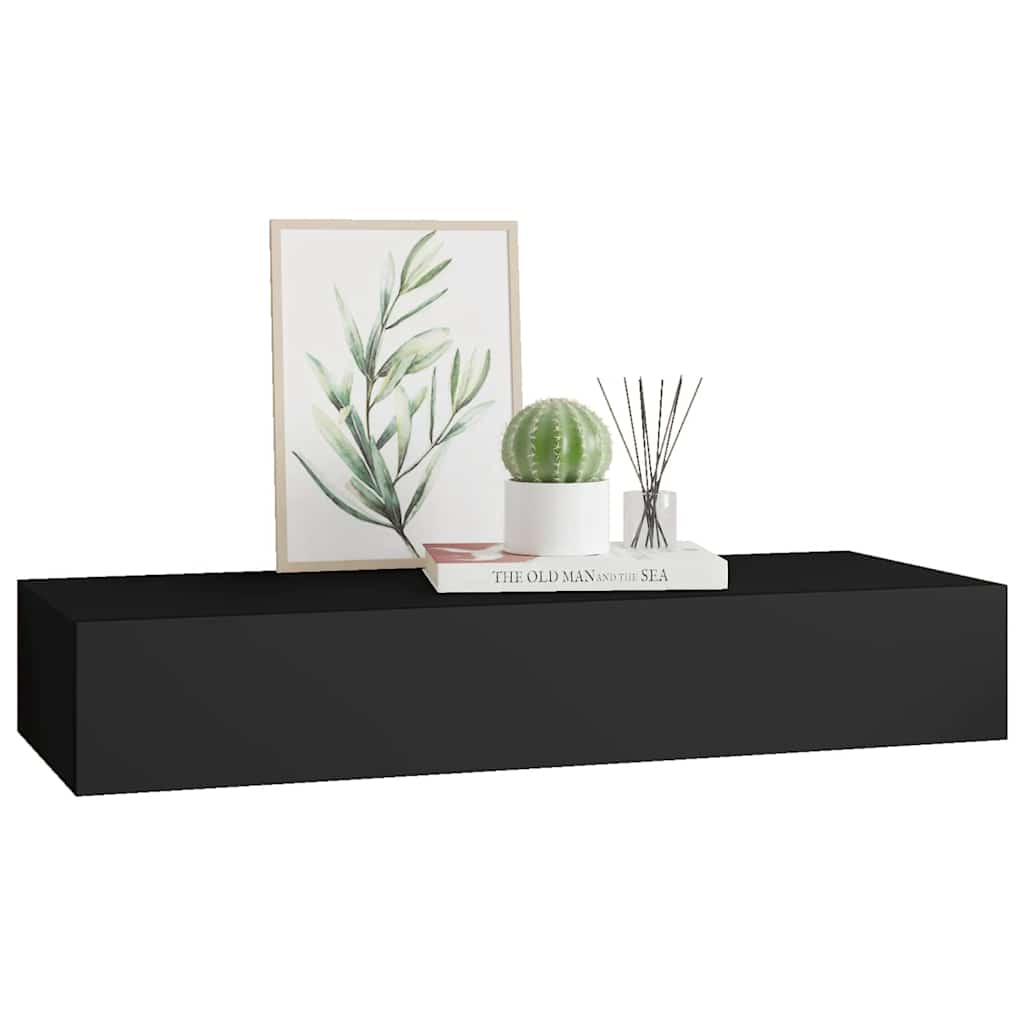 fekete MDF falra szerelhető fiókos polc 60 x 23,5 x 10 cm