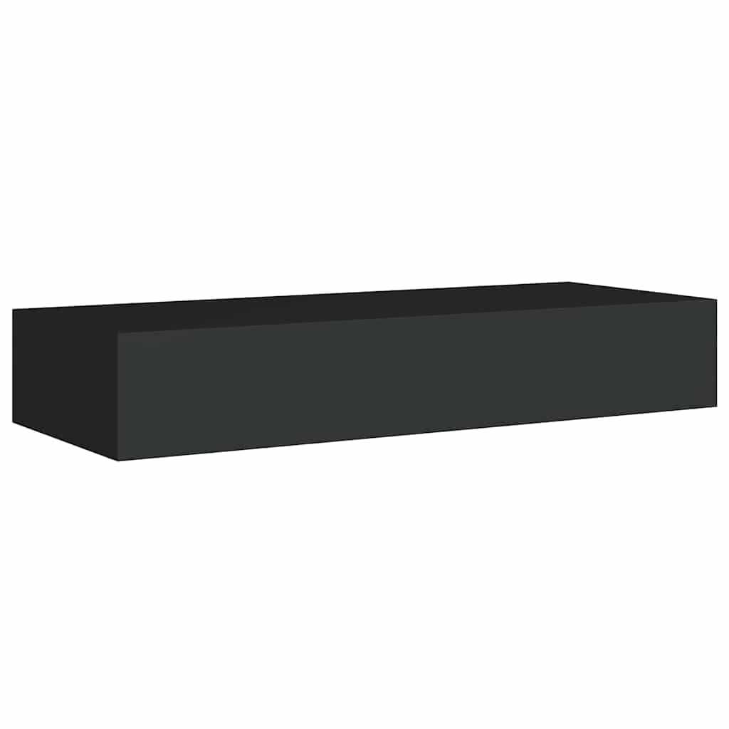 fekete MDF falra szerelhető fiókos polc 60 x 23,5 x 10 cm