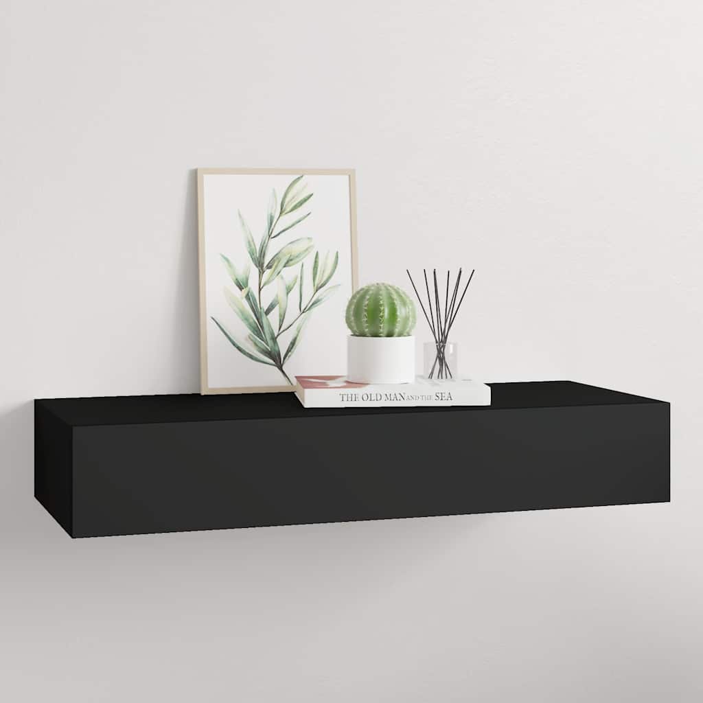 fekete MDF falra szerelhető fiókos polc 60 x 23,5 x 10 cm