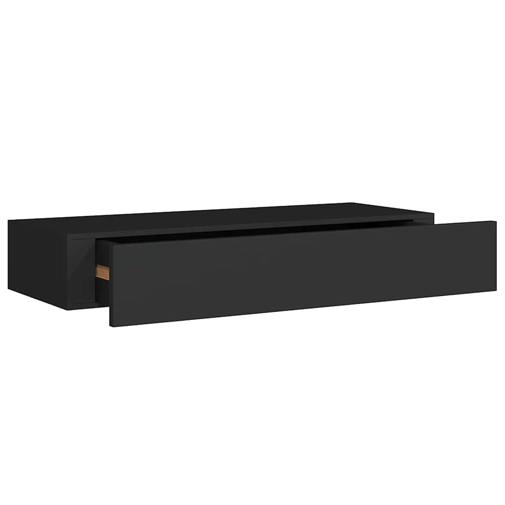 2 db fekete MDF falra szerelhető fiókos polc 60 x 23,5 x 10 cm