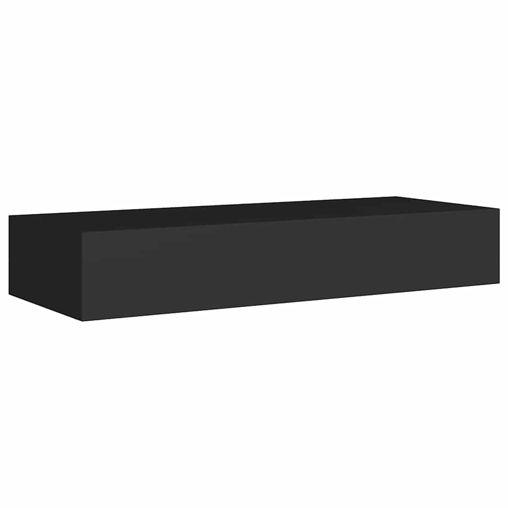 2 db fekete MDF falra szerelhető fiókos polc 60 x 23,5 x 10 cm
