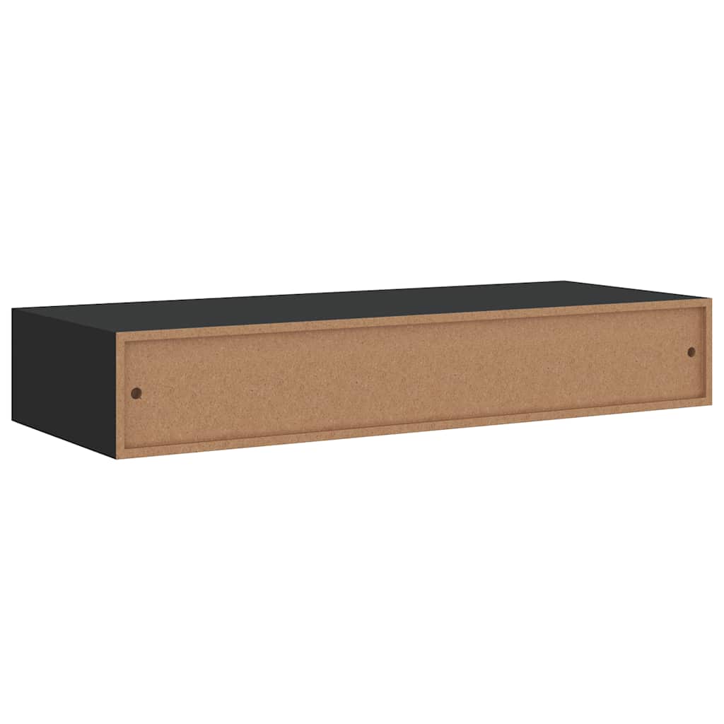 2 db fekete MDF falra szerelhető fiókos polc 60 x 23,5 x 10 cm