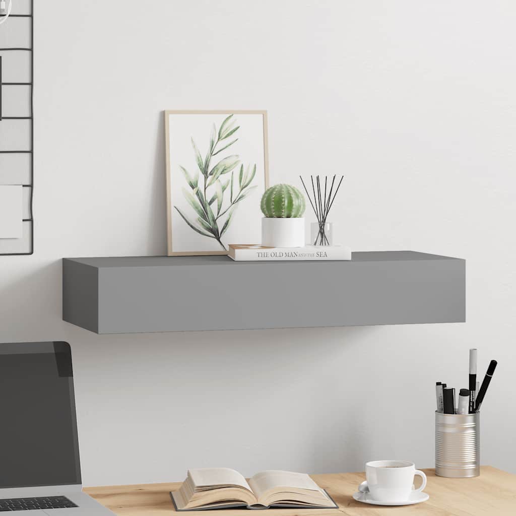 szürke MDF falra szerelhető fiókos polc 60 x 23,5 x 10 cm