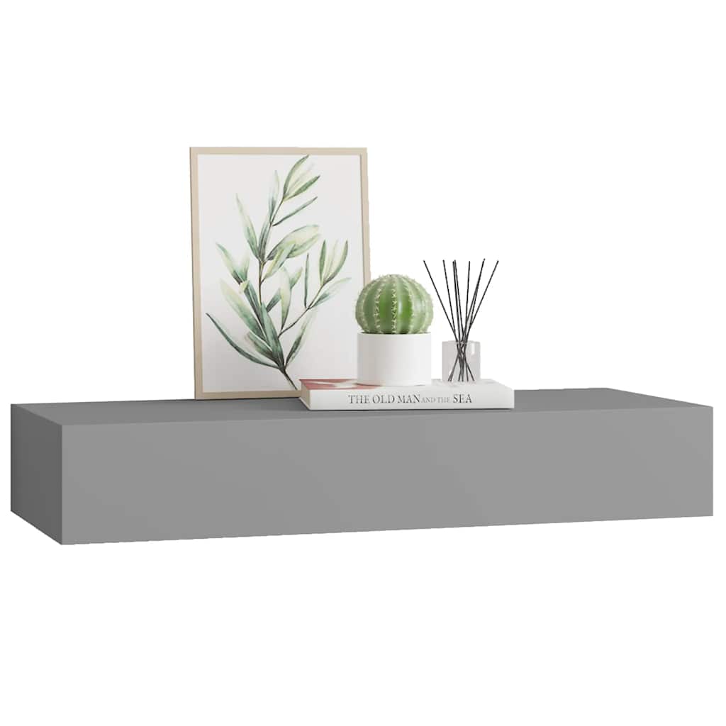 szürke MDF falra szerelhető fiókos polc 60 x 23,5 x 10 cm