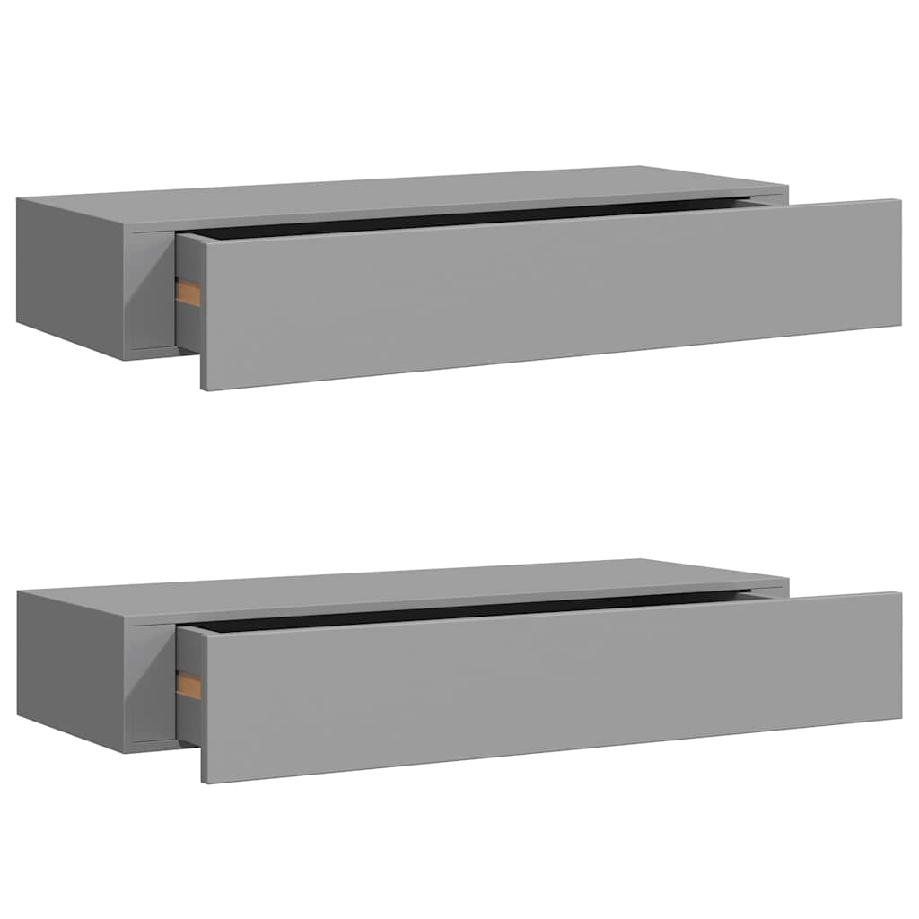2 db szürke MDF falra szerelhető fiókos polc 60 x 23,5 x 10 cm