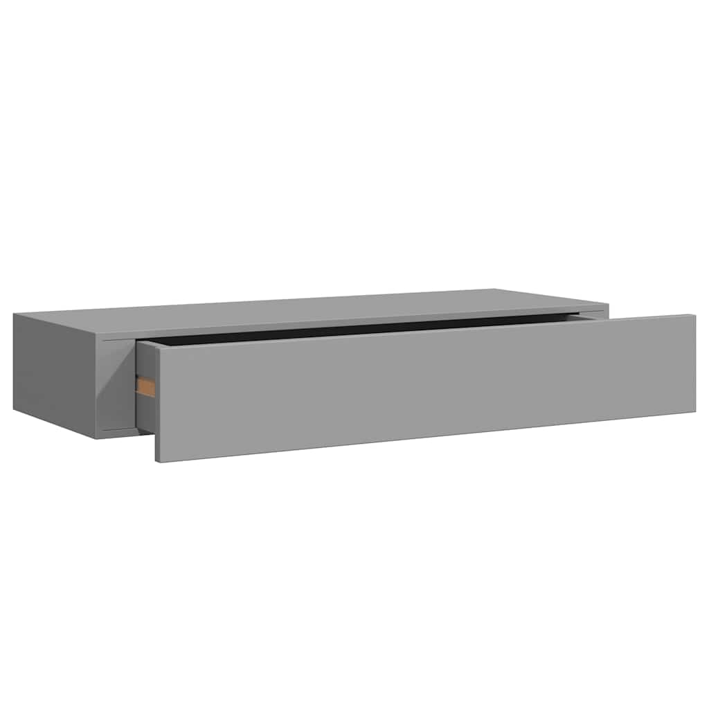 2 db szürke MDF falra szerelhető fiókos polc 60 x 23,5 x 10 cm