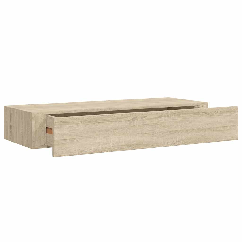 tölgyszínű MDF falra szerelhető fiókos polc 60 x 23,5 x 10 cm