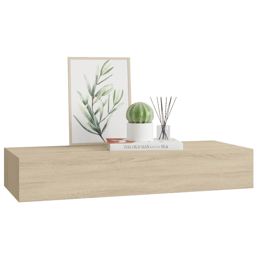 tölgyszínű MDF falra szerelhető fiókos polc 60 x 23,5 x 10 cm