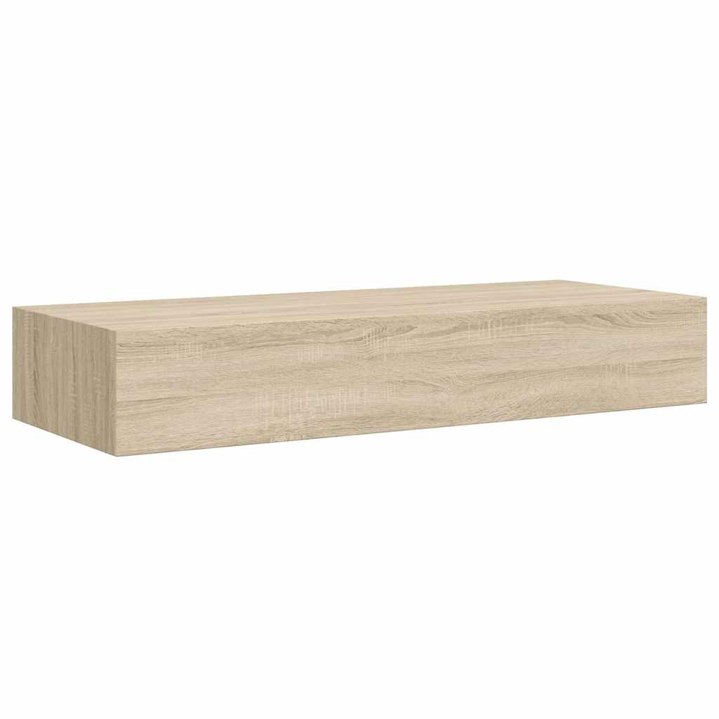2 db tölgyszínű MDF falra szerelhető fiókos polc 60x23,5x10 cm