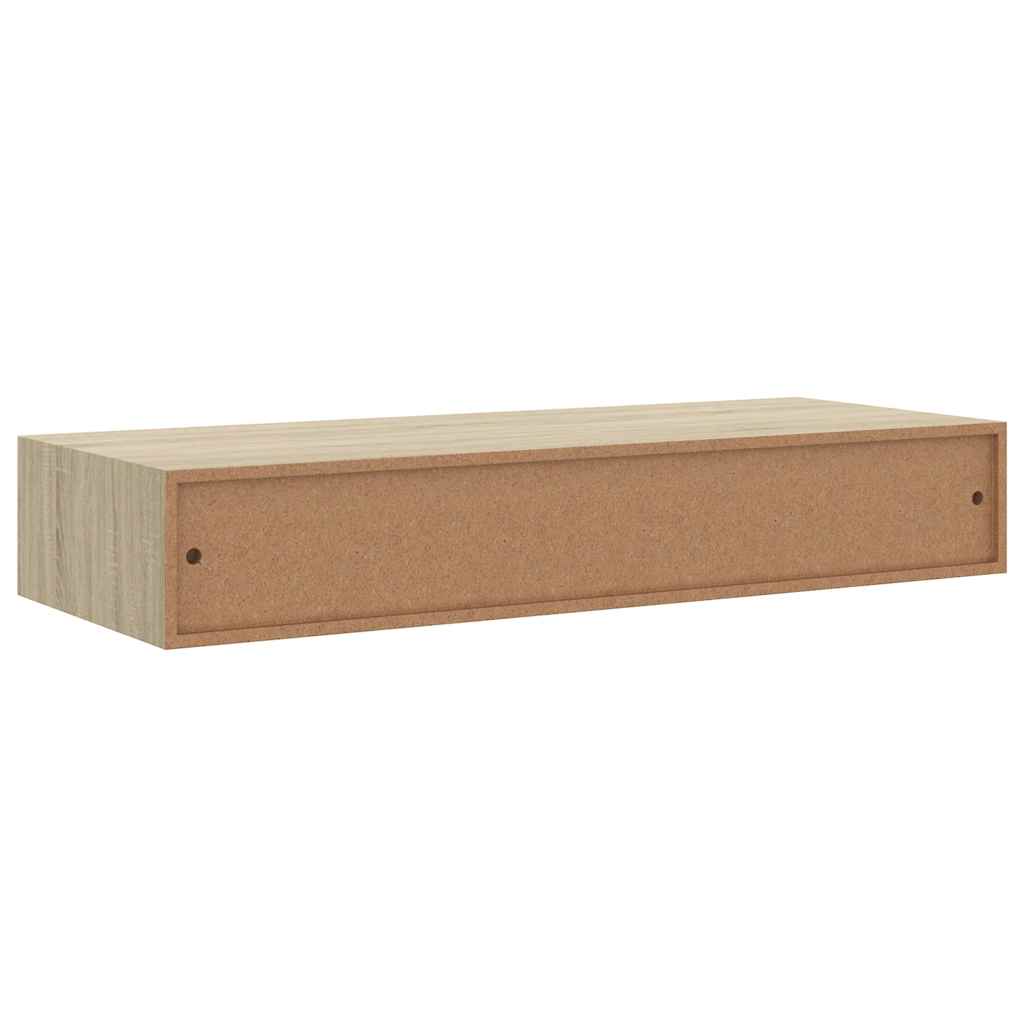 2 db tölgyszínű MDF falra szerelhető fiókos polc 60x23,5x10 cm