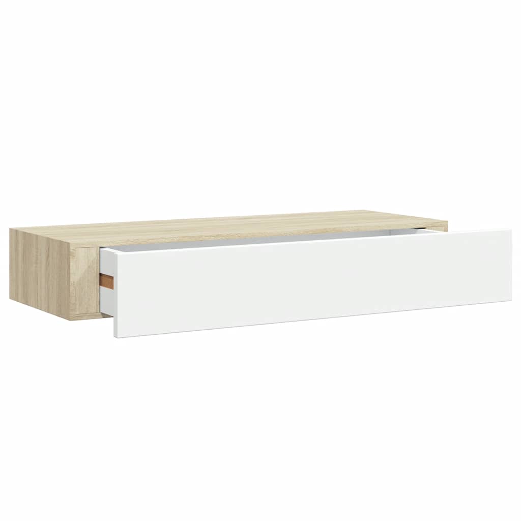 falra szerelhető fiókos polc tölgyfa és fehér színben 60 x 23,5 x 10 cm MDF