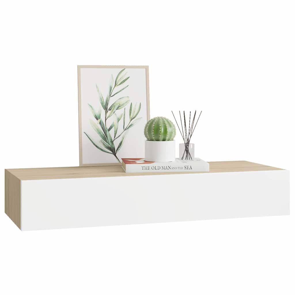 falra szerelhető fiókos polc tölgyfa és fehér színben 60 x 23,5 x 10 cm MDF