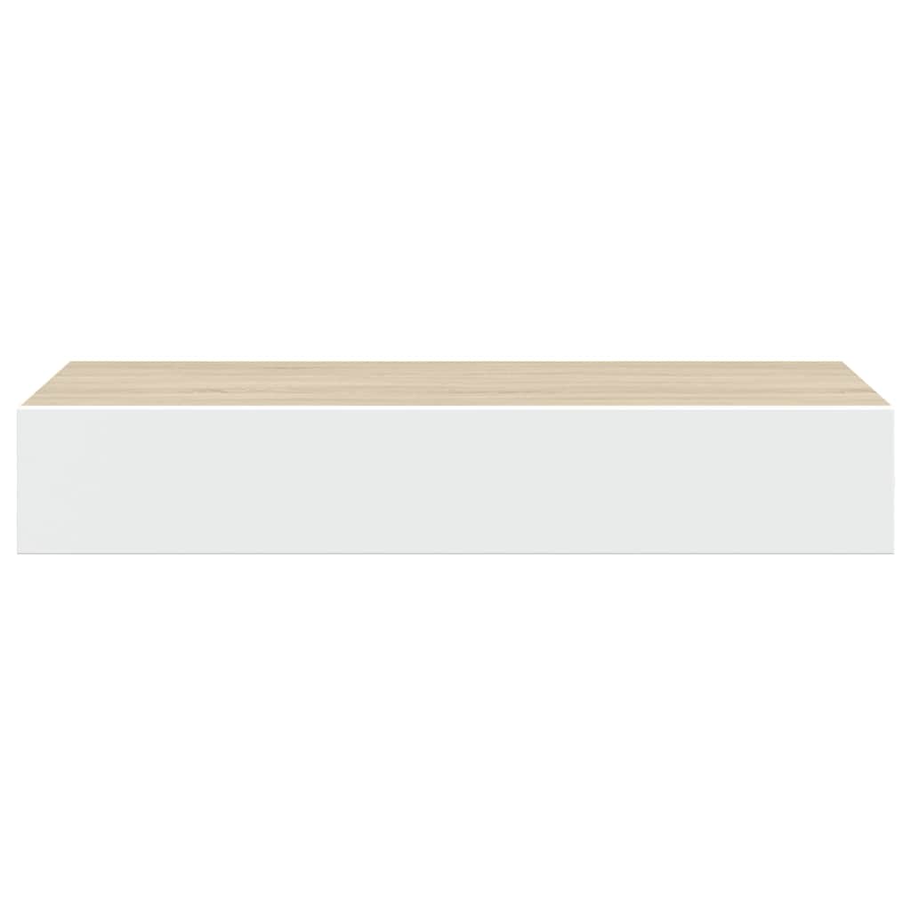 falra szerelhető fiókos polc tölgyfa és fehér színben 60 x 23,5 x 10 cm MDF