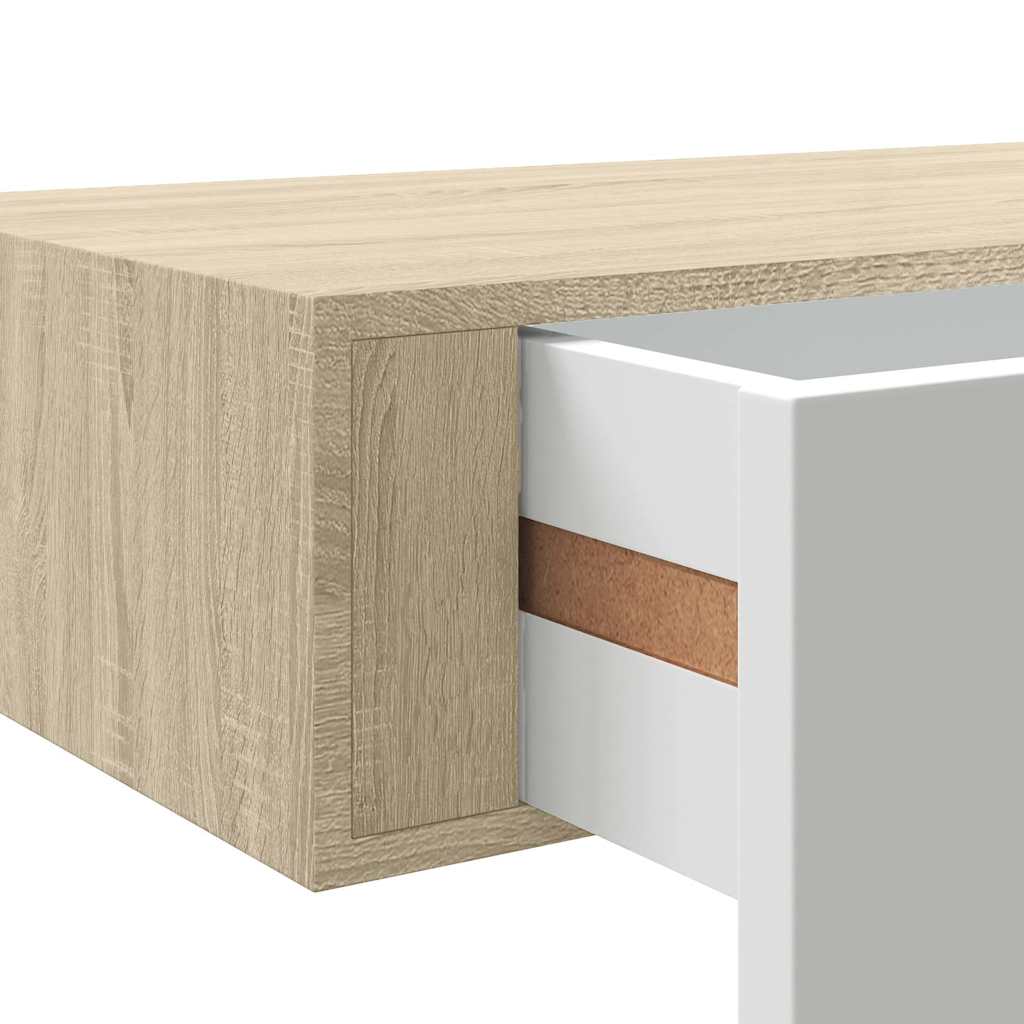 falra szerelhető fiókos polc tölgyfa és fehér színben 60 x 23,5 x 10 cm MDF