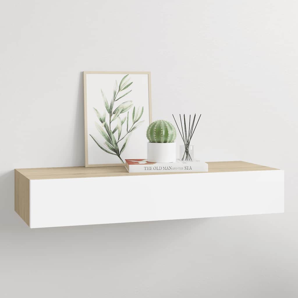 falra szerelhető fiókos polc tölgyfa és fehér színben 60 x 23,5 x 10 cm MDF