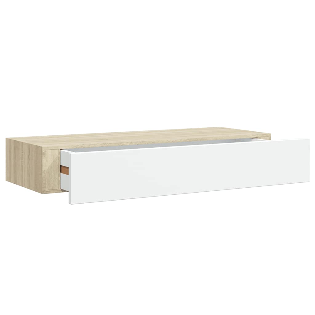 2 db tölgyfa és fehér fali fiókos polc 60 x 23,5 x 10 cm MDF