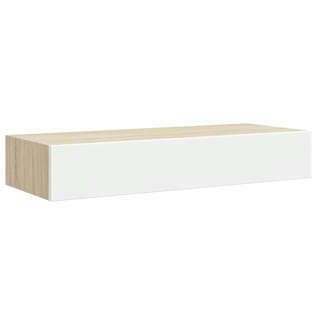 2 db tölgyfa és fehér fali fiókos polc 60 x 23,5 x 10 cm MDF