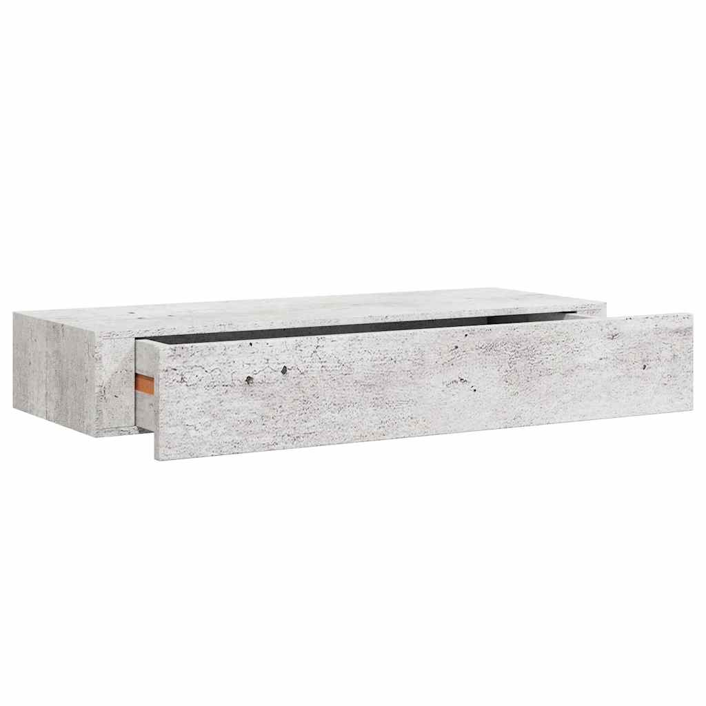 betonszürke MDF falra szerelhető fiókos polc 60 x 23,5 x 10 cm