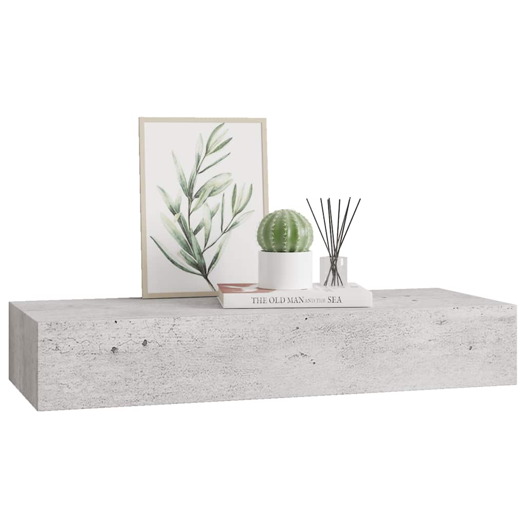 betonszürke MDF falra szerelhető fiókos polc 60 x 23,5 x 10 cm