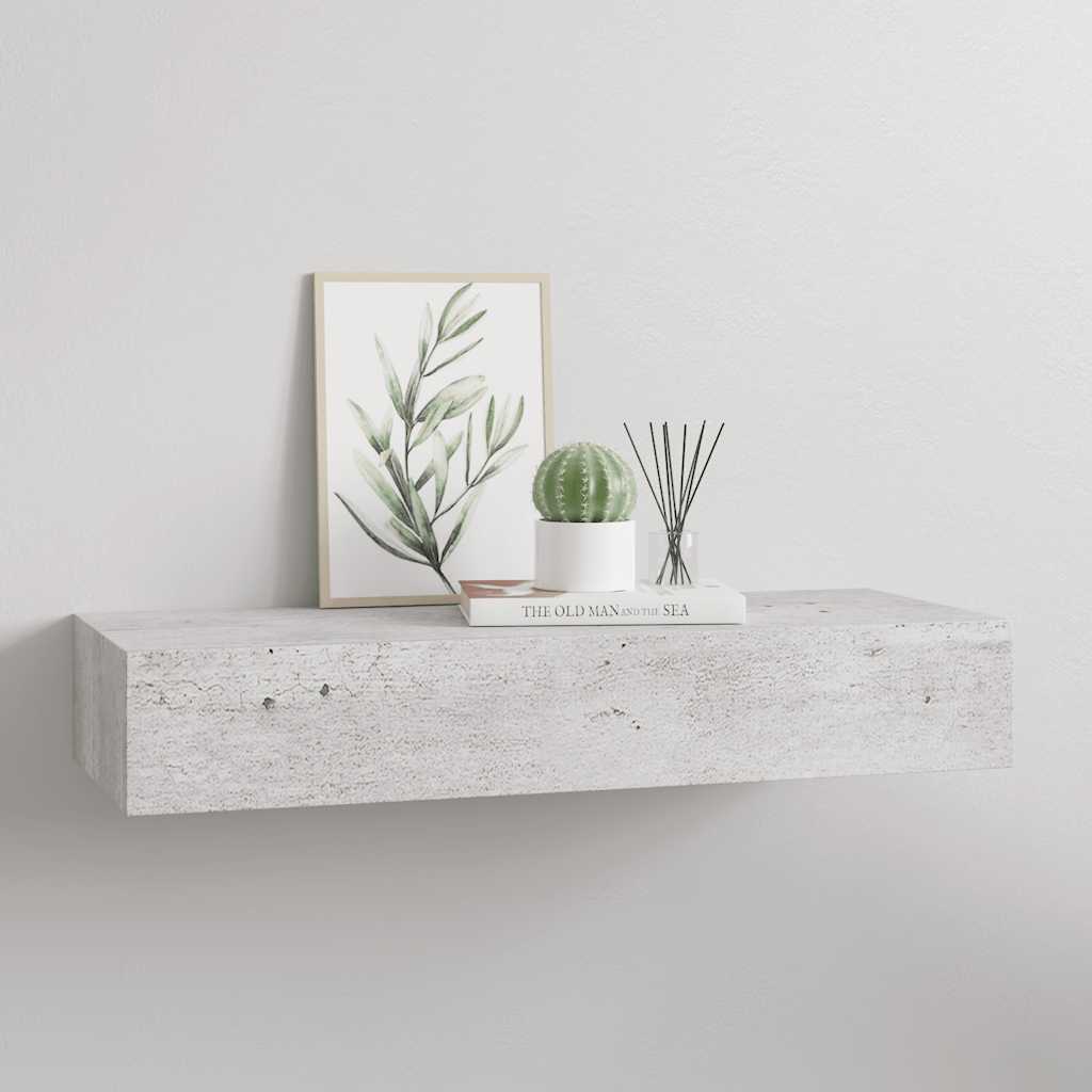 betonszürke MDF falra szerelhető fiókos polc 60 x 23,5 x 10 cm