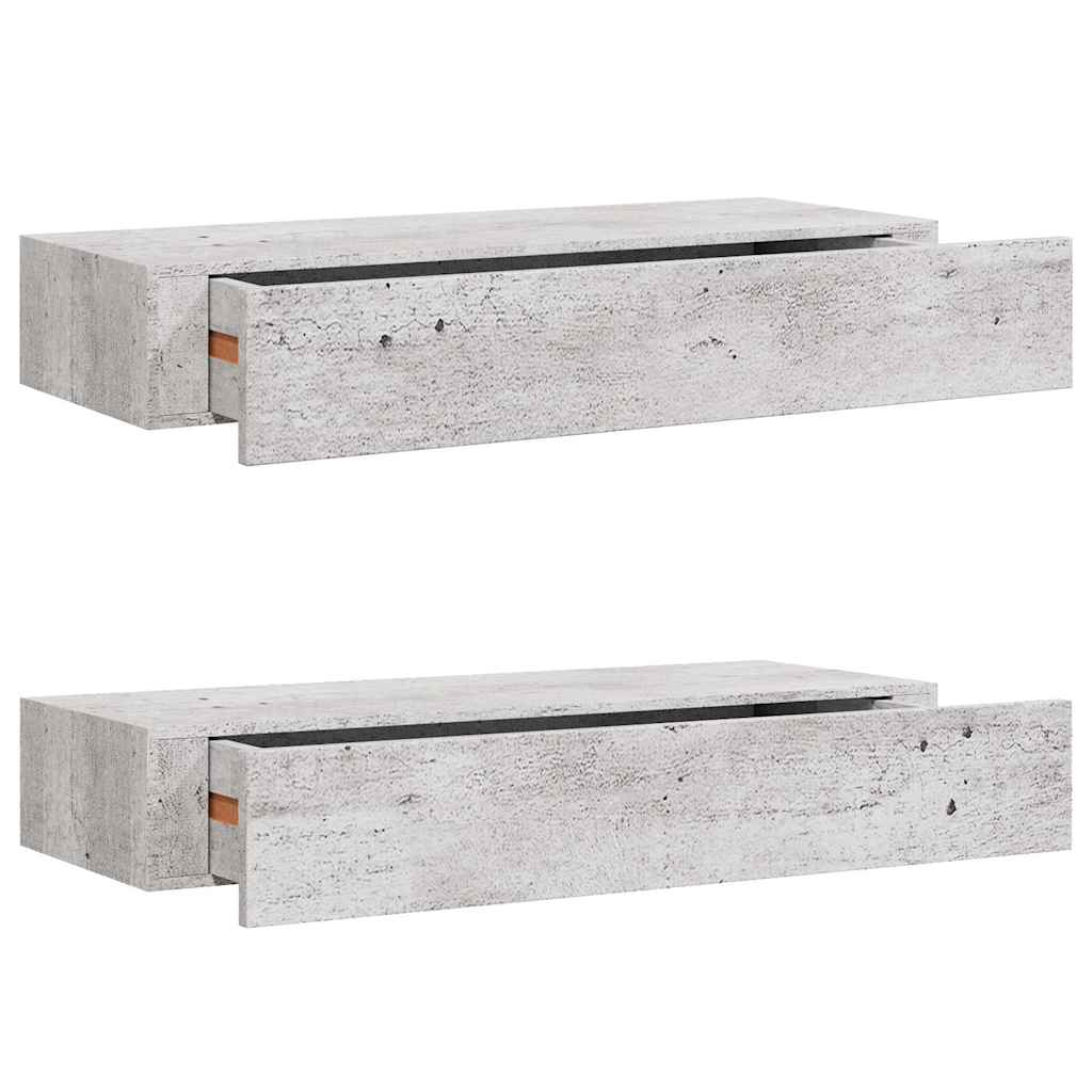 2 db betonszürke MDF falra szerelhető fiókos polc 60x23,5x10 cm