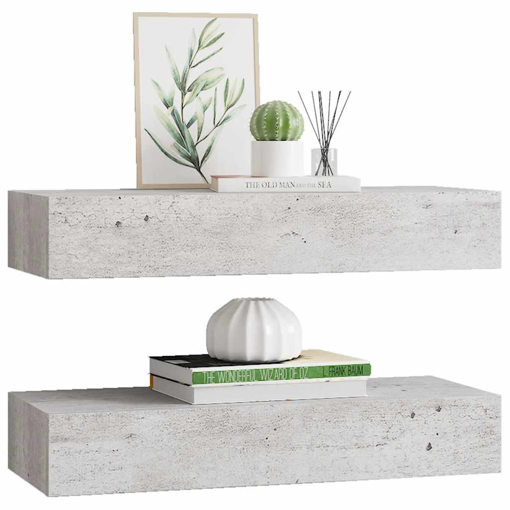2 db betonszürke MDF falra szerelhető fiókos polc 60x23,5x10 cm