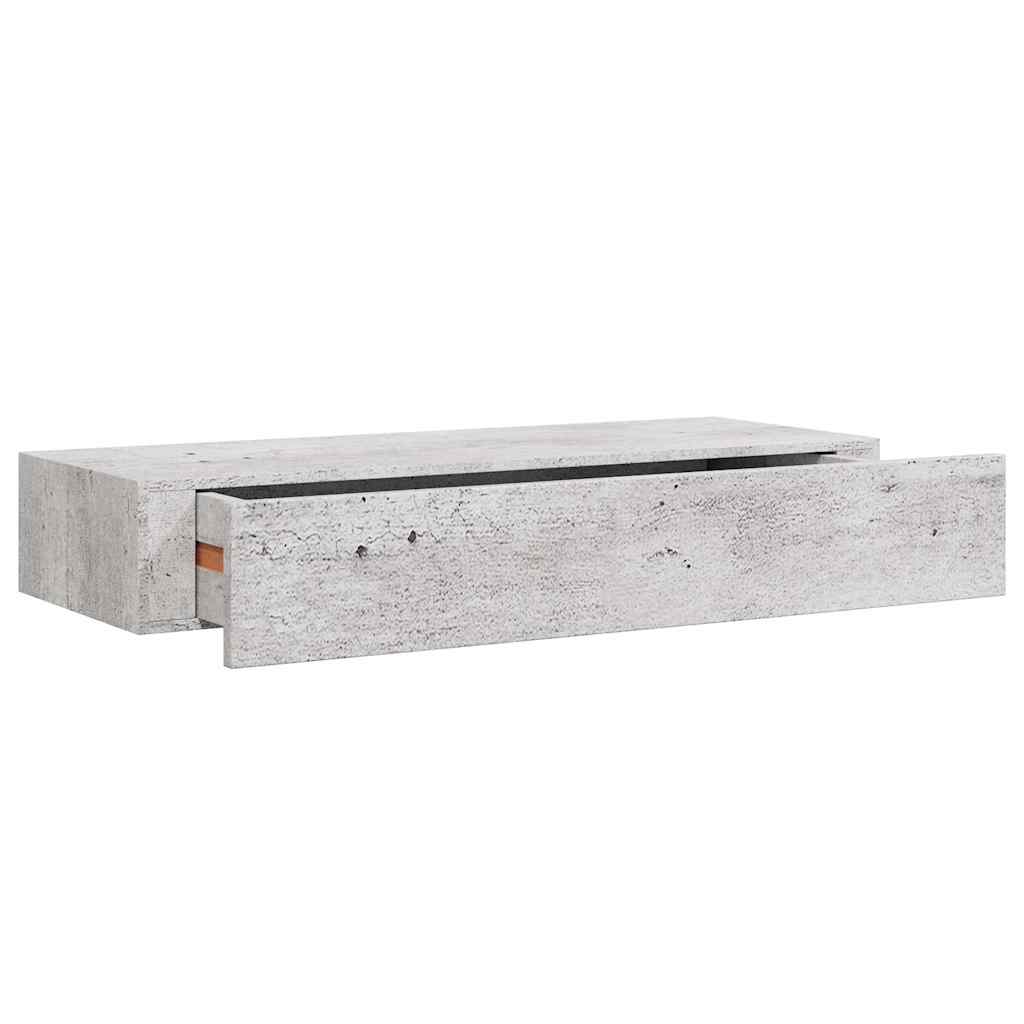 2 db betonszürke MDF falra szerelhető fiókos polc 60x23,5x10 cm