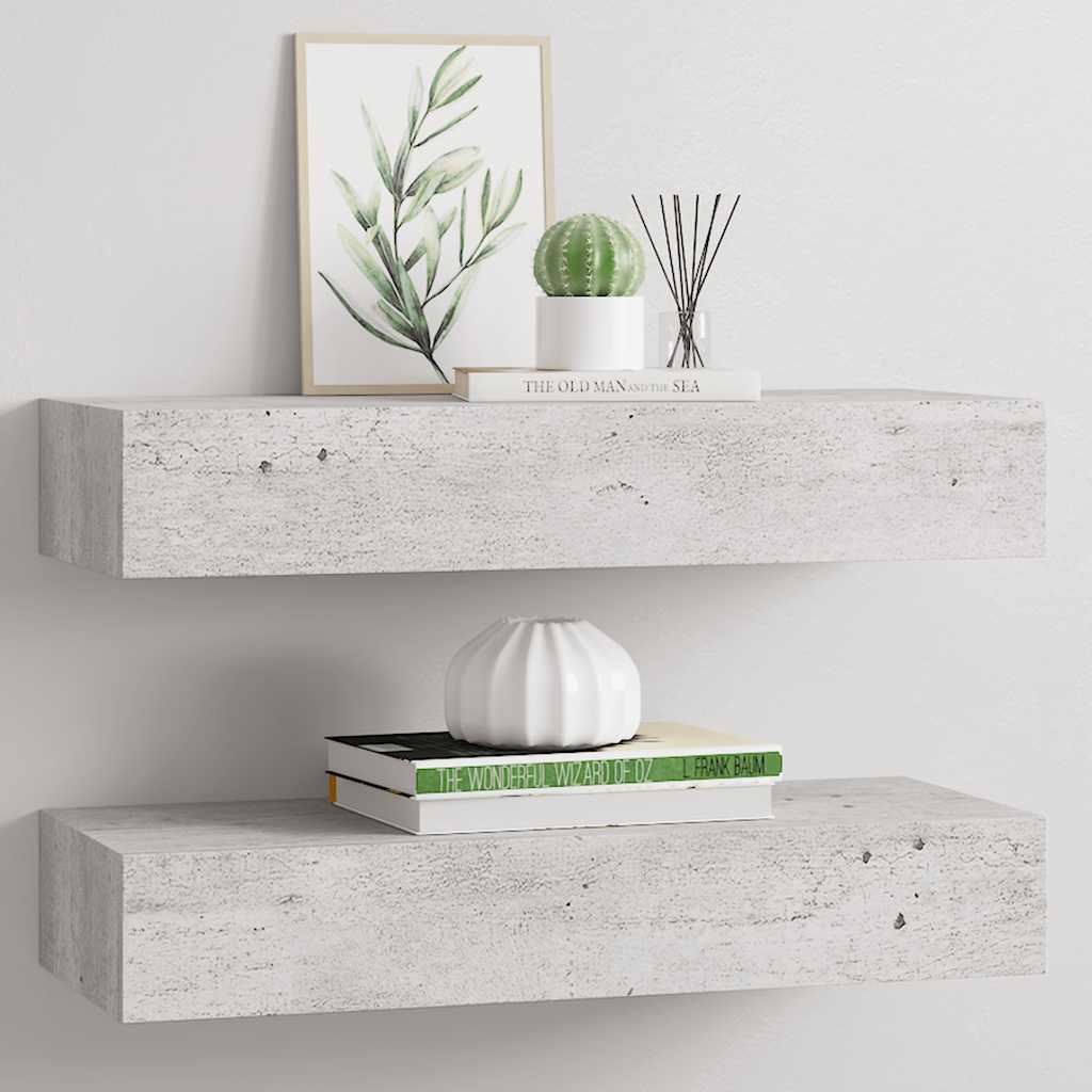 2 db betonszürke MDF falra szerelhető fiókos polc 60x23,5x10 cm