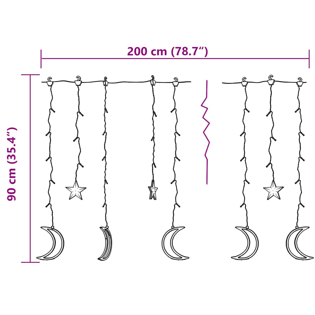 csillag és hold fényfüzér 138 kék LED-del és távirányítóval