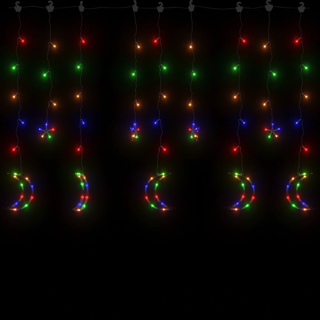 csillag és hold fényfüzér 138 színes LED-del és távirányítóval