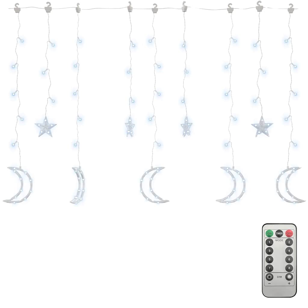 345 hideg fehér LED-es csillag és hold fényfüzér távirányítóval