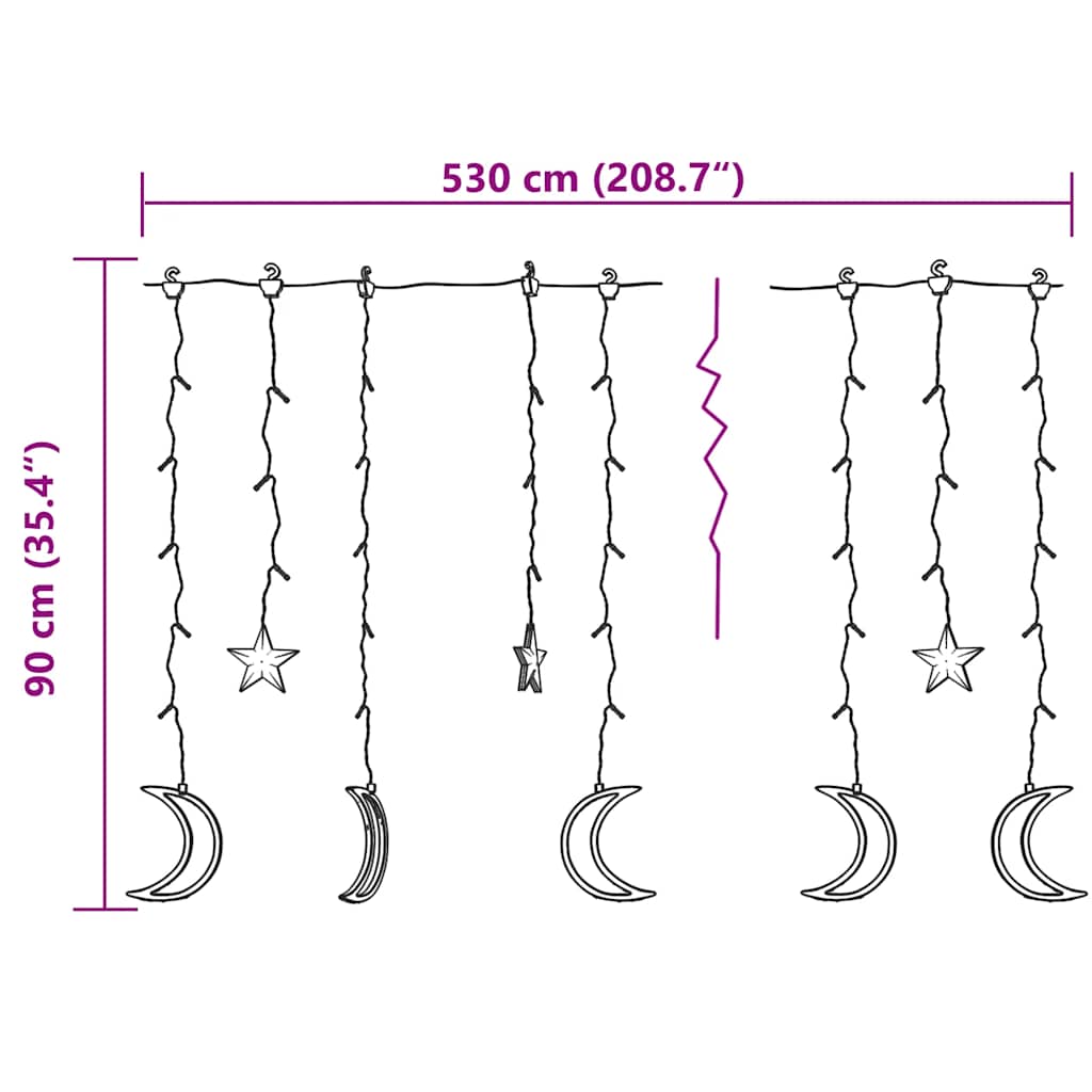 csillag és hold fényfüzér 345 kék LED-del és távirányítóval