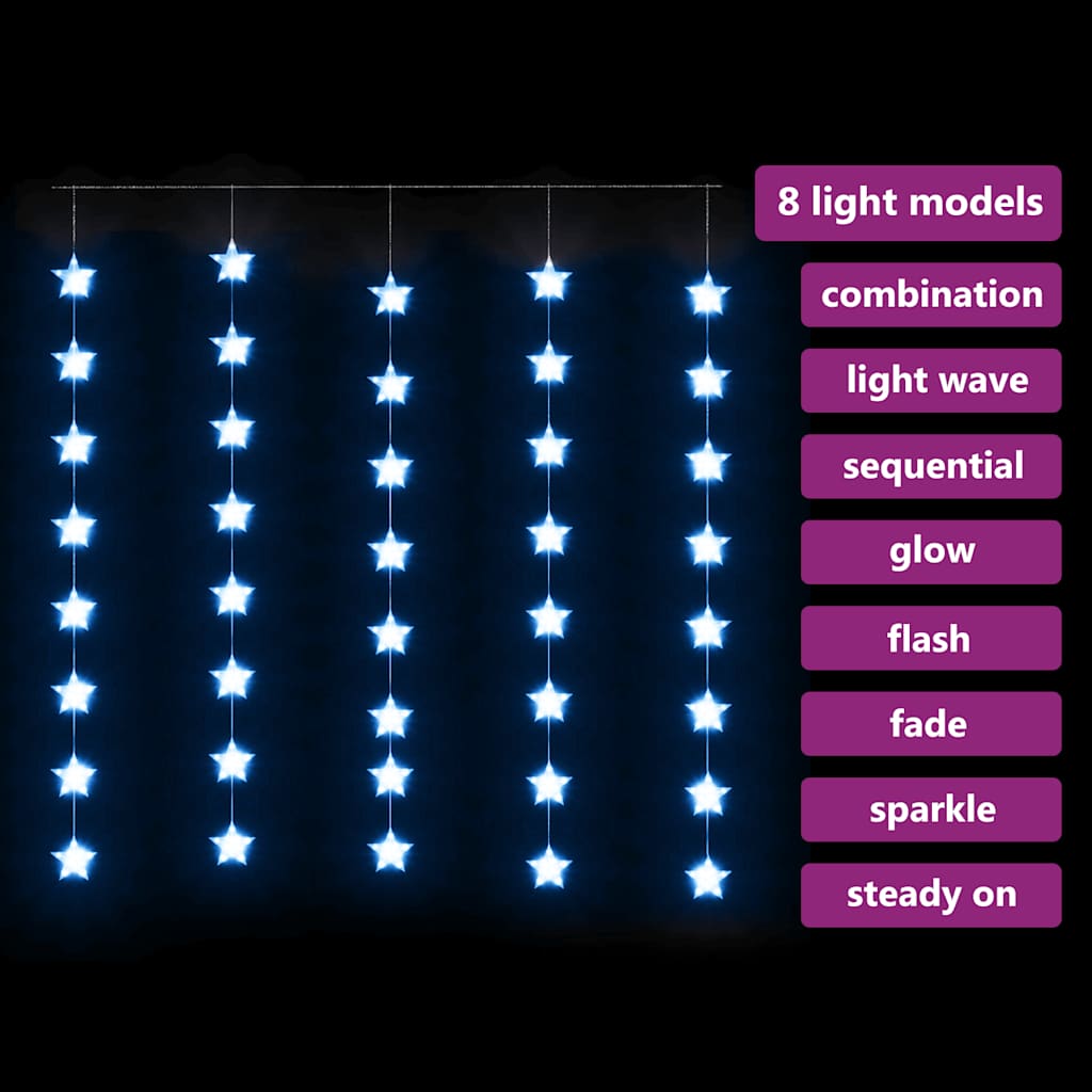 8 funkciós csillagdíszes fényfüggöny 200 kék LED-del